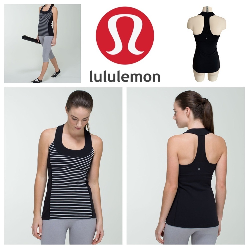 50% OFF SALE Lululemon Scoop Neck Tank *Luon. Parallel Stripe Black White Black